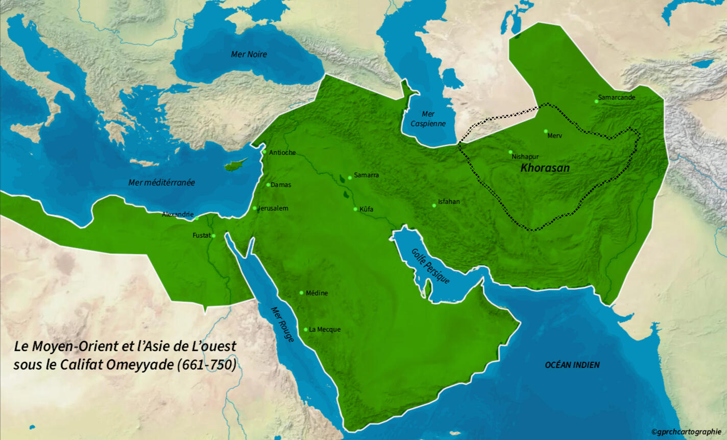 A map of the Khorasan empire in the 7th century